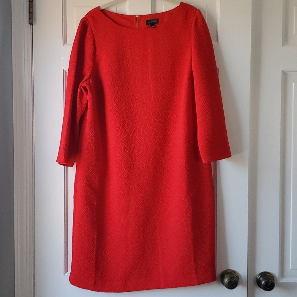 Limited Women's Red Textured Shift Holiday Dress 3/4 Sleeves Size Large Tall